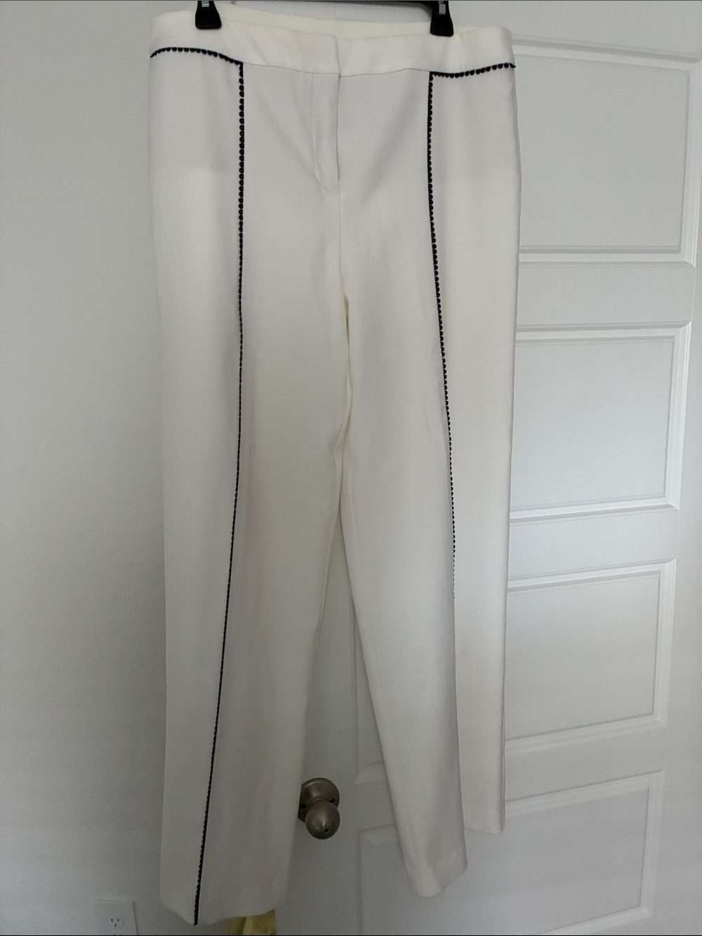 Alfani White Wide-Leg Pants with Black Trim